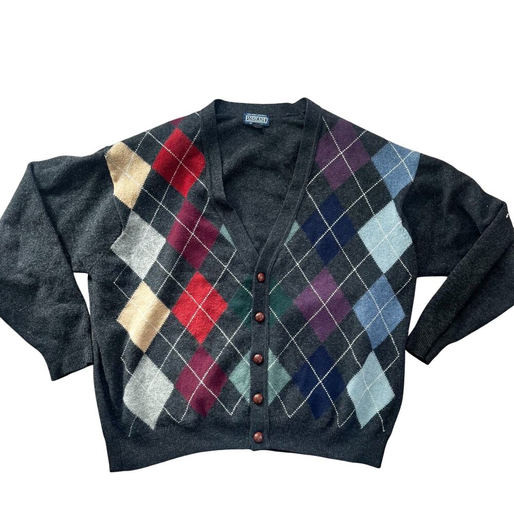 Lands' End 100% Wool Argyl Button-Front Cardigan … - image 1